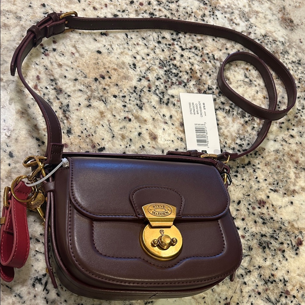 Steve Madden Burgundy Crossbody Bag with Gold Accents